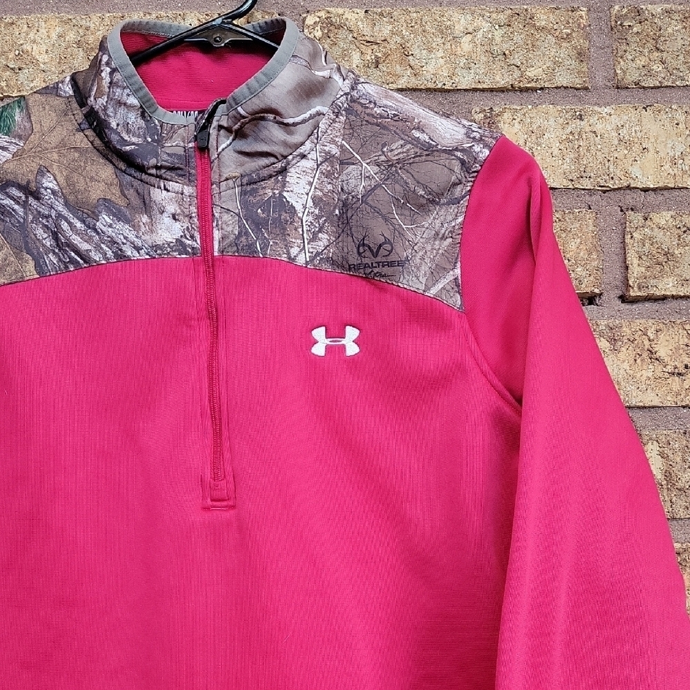 Under Armour Real Tree Half-Zip Red & Camo Pullover Size Medium - Picture 4 of 13
